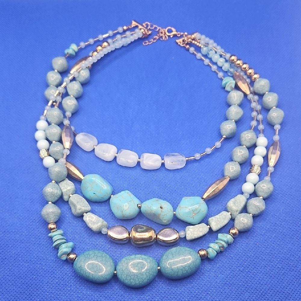 Elegant Multi-Layered Blue and Gold Necklace